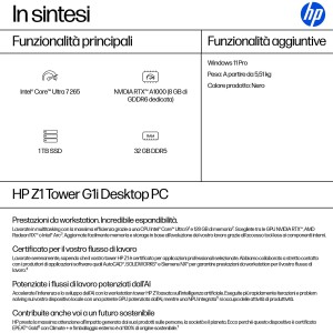 HP Z1 G1i Intel Core Ultra 7 265 32 GB DDR5-SDRAM 1 TB SSD NVIDIA RTX A1000 Windows 11 Pro Tower Stazione di lavoro AI