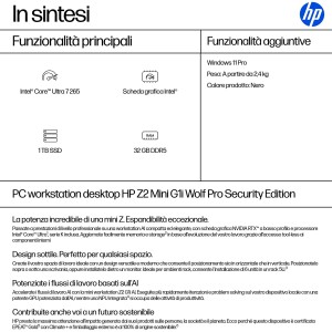 HP Z2 Mini G1i Wolf Pro Security Edition Intel Core Ultra 7 265 32 GB DDR5-SDRAM 1 TB SSD Windows 11 Pro Mini PC Stazione di