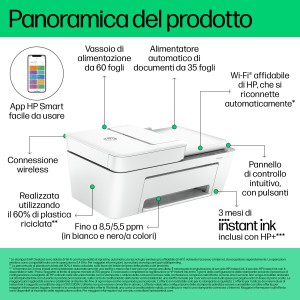 HP DeskJet 4220e Wireless All-in-One Colore Stampante, Instant Ink Fotocopiatrice, scanner