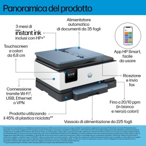 HP OfficeJet Pro 8135e Wireless All-in-One Colore Stampante, Instant Ink Stampa fronte retro
