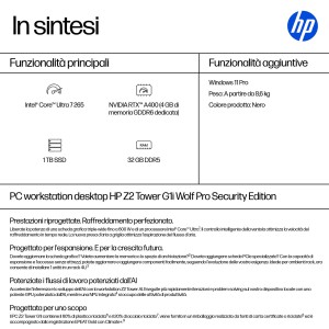 HP E26GGET PC stazione di lavoro 265 32 GB DDR5-SDRAM 1 TB SSD Windows 11 Pro Tower AI Workstation, AI PC Nero