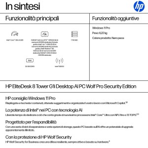 HP EliteDesk 8 Tower G1i AI PC Wolf Pro Security Edition Intel Core Ultra 9 285 32 GB DDR5-SDRAM 1 TB SSD Windows 11 Pro Nero