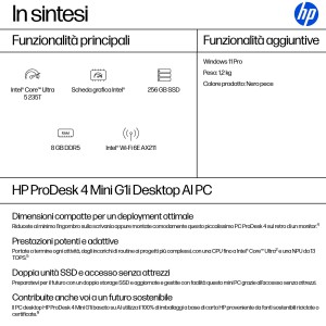 HP ProDesk 4 G1i AI PC Intel Core Ultra 5 235T 8 GB DDR5-SDRAM 256 GB SSD Windows 11 Pro Mini PC Nero
