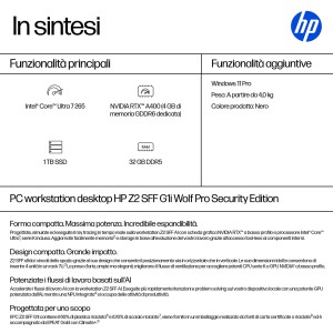 HP E26G8ET PC stazione di lavoro 265 32 GB DDR5-SDRAM 1 TB SSD Windows 11 Pro SFF AI Workstation, AI PC Nero
