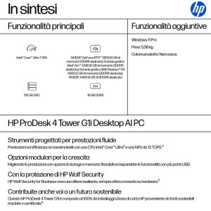 HP ProDesk 4 Tower G1i AI PC Intel Core Ultra 7 265 16 GB DDR5-SDRAM 512 GB SSD Windows 11 Pro Nero