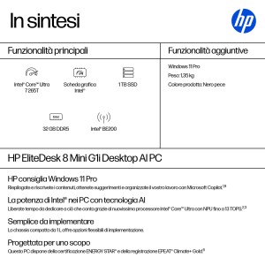HP E07KNAT PC stazione di lavoro Intel Core Ultra 7 265T 32 GB DDR5-SDRAM 1 TB SSD Windows 11 Pro Mini PC AI PC