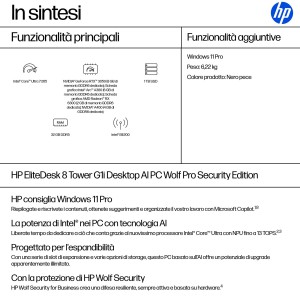 HP EliteDesk 8 Tower G1i AI PC Wolf Pro Security Edition Intel Core Ultra 7 265 32 GB DDR5-SDRAM 1 TB SSD Windows 11 Pro Nero